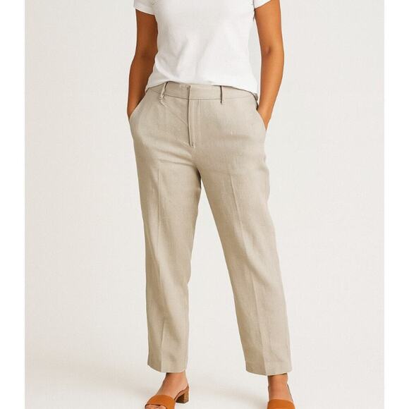 Talbots pants Irish Linen tan straight leg breathable SZ 12 POCKETS zip up - Picture 1 of 12